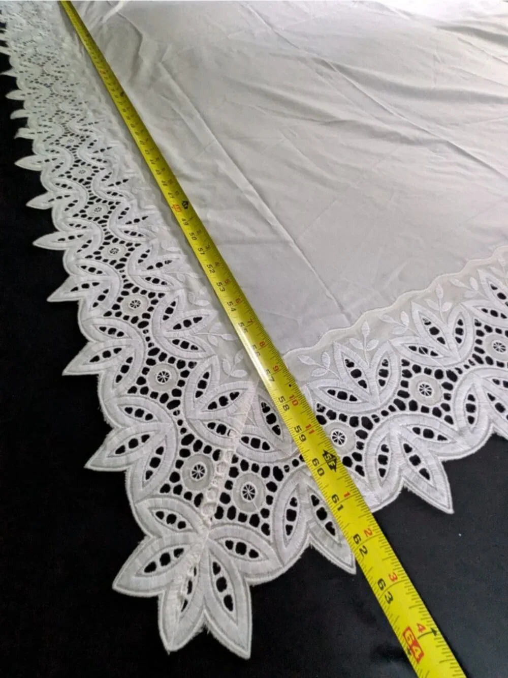 Vintage Battenberg Lace Curtain Pair Panel Set White with Embroidery 63